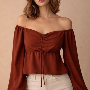 Abercrombie & Fitch Off-Smocked crop top puff sleeve tie front size s